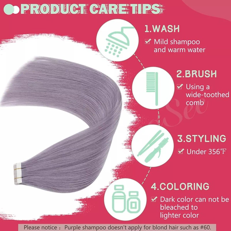 YoungSee Extensiones De Cabello Natural 22in Light Purple 25gr