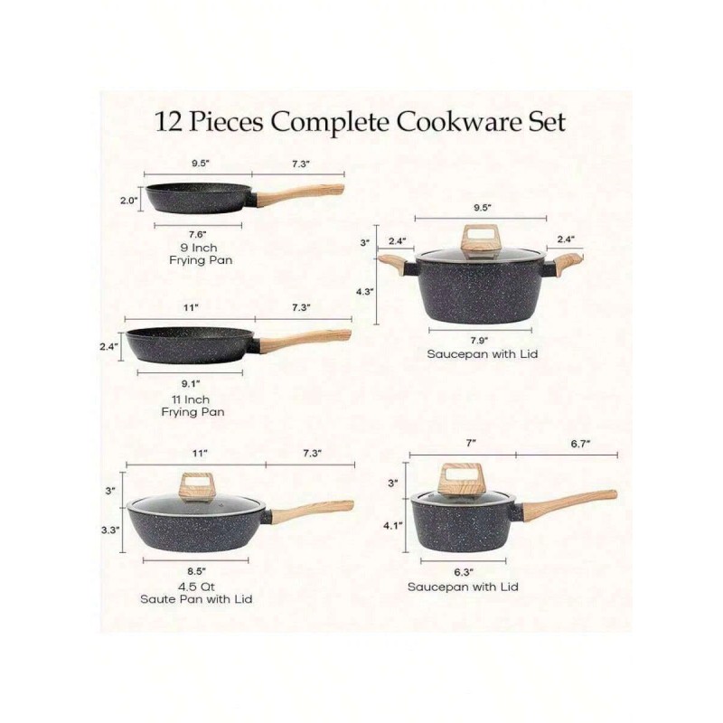 LOOK Fun-12pcs Pots And Pans Set, Non Stick Kitchen Cookware