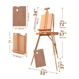 DJAR French Easel with Shoulder Strap, Adjustable Beech Wood Art Easel with Drawer, Palette, Level Instrument & Scale Leg, Studio Tabletop Floor Easel for Artists, Hold Canvas up to 34", Natural
