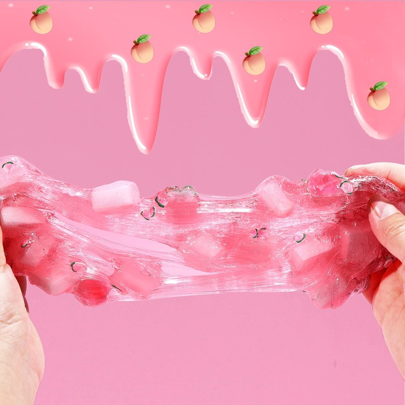 Premade Peach Pink Jelly Cube Glimmer Crunchy Crystal Slime, Includes