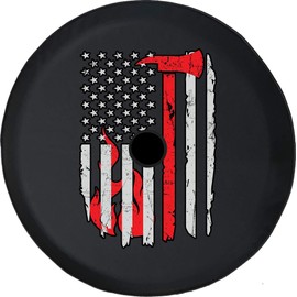 Thin Red Line Fire Fighter JL Spare Tire Cover with Backup Camera Black Size 32 Inch