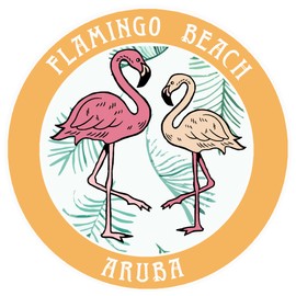 Blue Heron Two Flamingos Flamingo Beach, Aruba Car Truck Window Bumper Sticker Decal - Gold