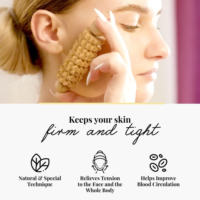 tuuli Body and Face Roller, Multi-Functional Wooden Massage Roller, Helps