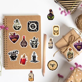 50Pcs Vintage Apothecary Stickers, Gothic Skull Decals for Laptop, Scrapbook, Skateboard, Kindle, Luggage, Journal, Water Bottle, Bumper, Waterproof Vinyl Dark Anime Stickers for Adults