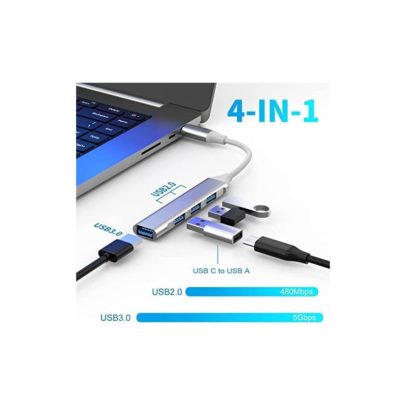La Brodée Hub USB C, 4 Puertos Mini USB con