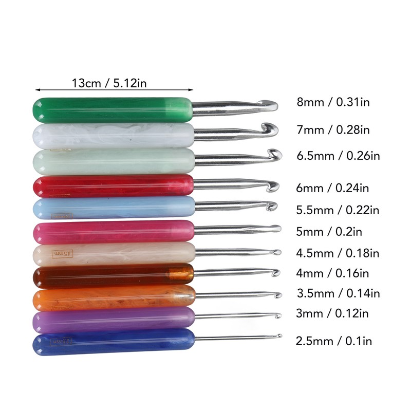 11PCS Set Knitting Crochet Hook Ergonomic Aluminum Crochet Hooks Set