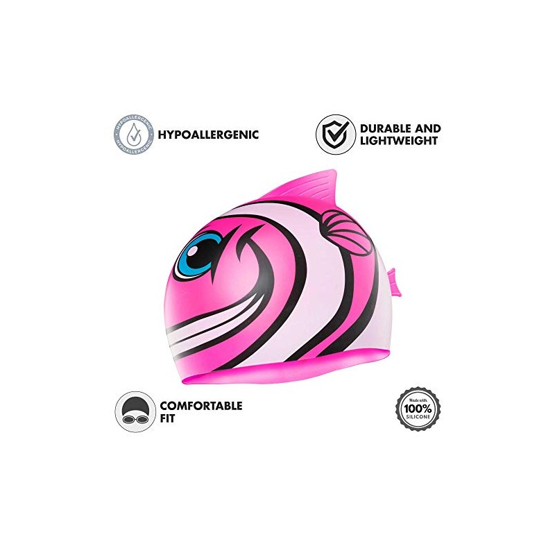 TYR Kids Character Happy Fish Swim Cap Pink