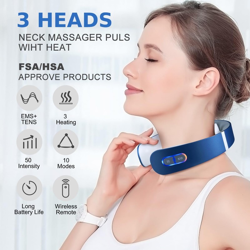 Auxoliev Neck Massager with Heat, 9 Modes and 50 Intensity,