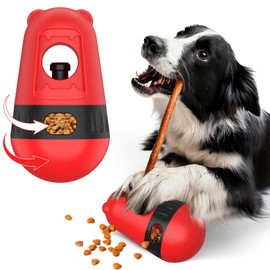 BABORUI 2 in 1 Dog Treat Toy, Bully Stick Holder & Interactive Treat Dispensing Toys to Keep Them Busy, Adjustable Dog Chew Bones Holder Puzzle Feeder for Puppy/Small/Medium/Large Dogs (Red)