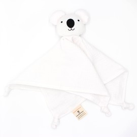 Organic Cotton Muslin Comforter, Organic Cotton Muslin Koala Security Blanket Soft & Breathable Baby Gifts for Boys and Girls (White)