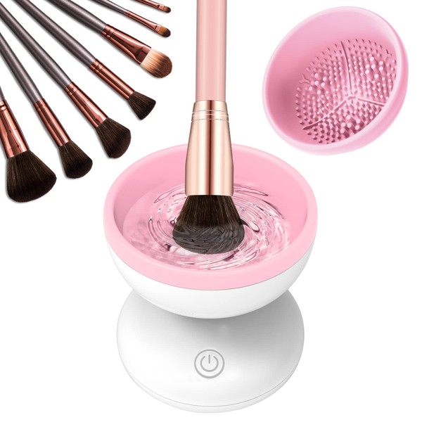 Electric Makeup Brush Cleaner Machine - Catcan Makeup Brush Cleaner Portable Automatic Cosmetic Brush Cleaner Tools Brush Cleaner Spinner Makeup Brush Tools for All Size Beauty Makeup Brushes (Pink)