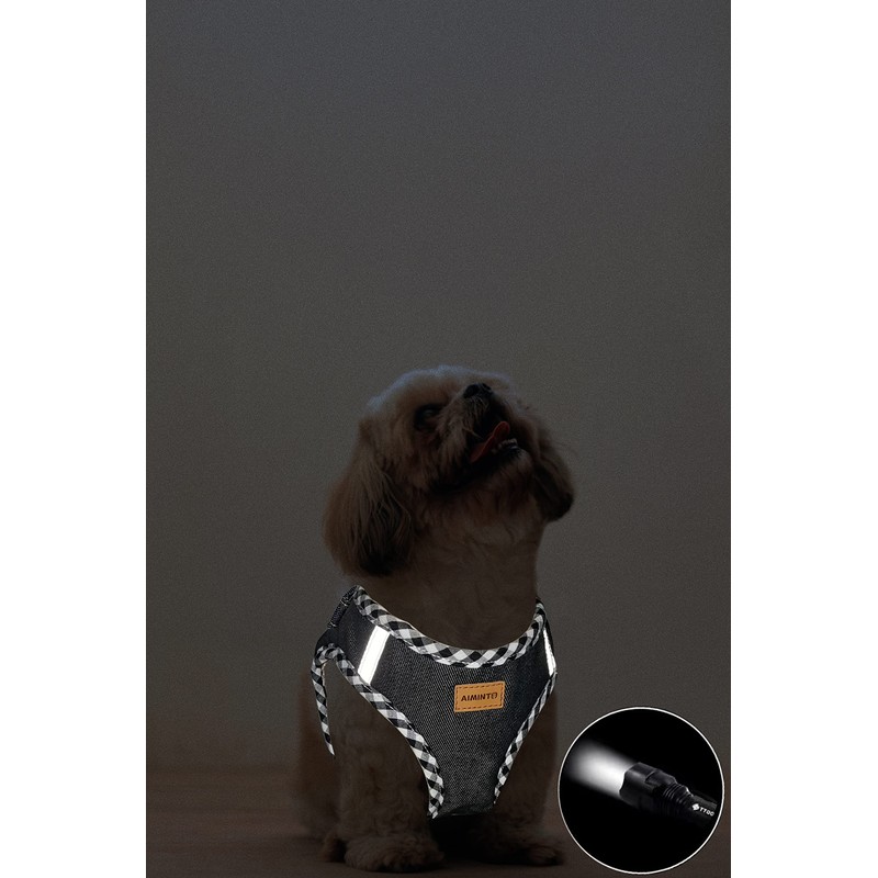 Aiminto Denim Dog Harness & Leash Set, Breathable Mesh Material,