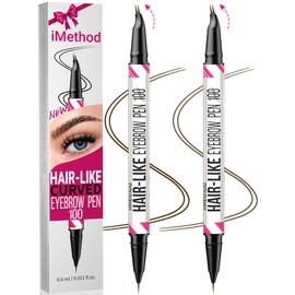 iMethod iMethod Curved Eyebrow Pen - Eyebrow Pencil, 2 Count Brow Pencil Dual-Ended with Curved Tip and Precise Brush-Tip for Natural Hair-Like Brows, Last All-Day, Dark Brown and Brown Each