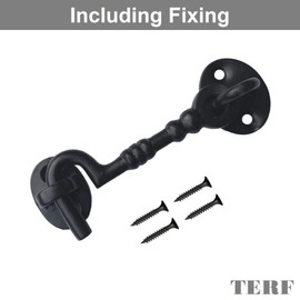 TERF® 75mm Heavy Duty Antique Black Cabin Door Hook and Eye Lock 75mm (3 inch) Cabinet Latch Catch including Fixing Screw For Door Gate Window Closet Shed Latch - Pack of 1