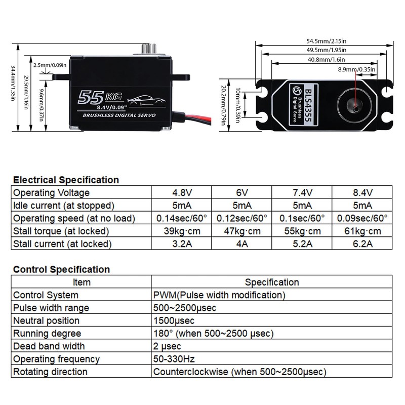 55kg Low-Profile Servo Programmable Brushless Digital Servo 0.09Sec High Speed