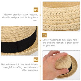 Mini Straw Hats for Dolls: Miniature Knitting Straw Hat Natural Mini Hat Doll Straw Hat for DIY Craft Dollhouse Decoration Accessories