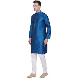 Maple Clothing Kurta - Vestido indio de seda jacquard para hombre, Azul / Patchwork, X-Large