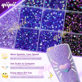 qiipii 2mm-6mm 3 Color Purple AB Series Jelly Resin Rhinestones w B7000 Glue for Bedazzling Crafting Flatback Stones Gems Diamonds for Nails Face Eyes Makeup Tumblers Bottles DIY Crafts Clothes Shoes