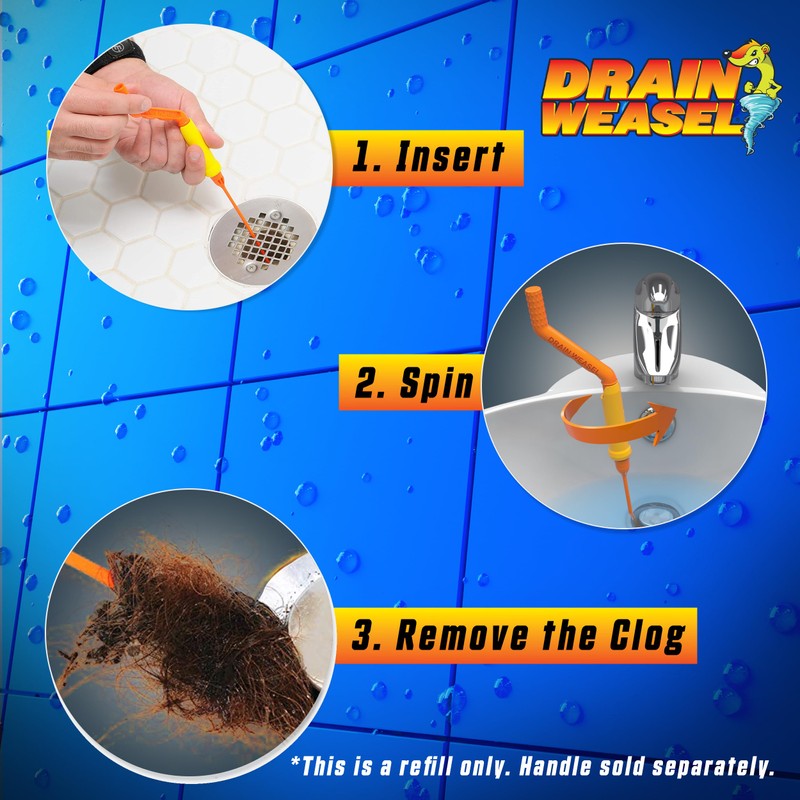 FlexiSnake Drain Weasel Refill - Sink Snake Hair Clog Remover