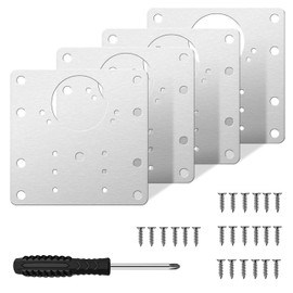 Stainless Steel Hinge Repair Plate 4pcs with Hole Plate Repair Easy Installation Hinges Plate Mounting Screws for Wooden Kitchen Cabinet Door Furniture Shelves (4)