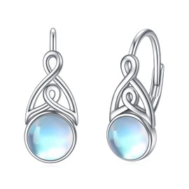 Moonstone Earrings for Women 925 Sterling Silver Irish Celtic Knot Hoop Earrings Leverback Jewellery Gifts (A-Celtic Knot Moonstone)