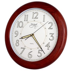 JUSTIME 14-inches Oak Solid Wood Luminous Wall Clocks, Silent Sweep Quality Movement (Redwood Oak TCLD018)