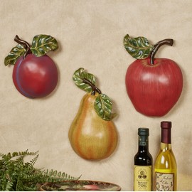 Touch of Class Luscious Fruit Wall Accent Set of Three - Resin - Plum, Pear, Apple - Purple, Yellow, Red - Realistic Decor for Kitchen, Dining Room, Farmhouse, Restaurant