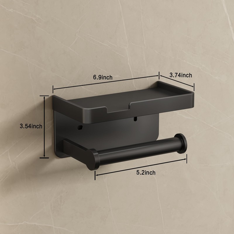 VOLDRA Toilet Paper Holder with Phone Shelf, Self-Adhesive or Screw-in