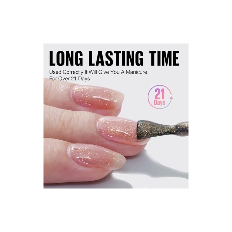 TOMICCA UV Nagellack Gold Glitter Helles Nude, 15ml Glitter Gel-Nagellack,