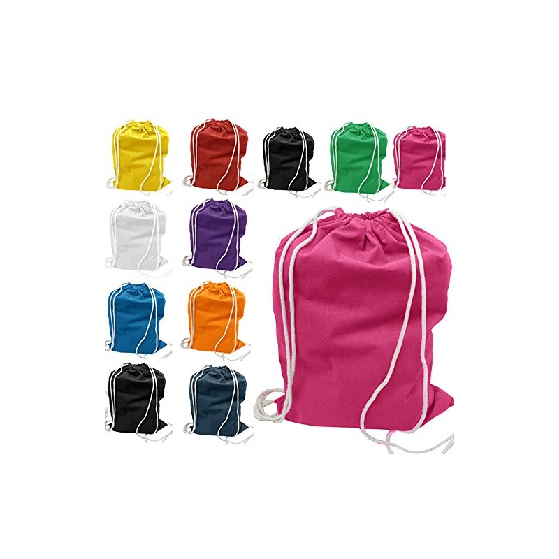 TBF 12 Pack Bulk Cotton Canvas Drawstring Backpack Bags (14"