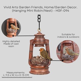 Vivid Arts Garden Friends, Home/Garden Decor. (Hanging Mini Robin/Nest) - HGF-094