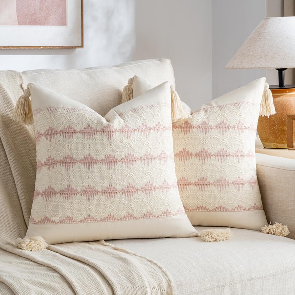 Fancy Homi Set of 2 Boho Pink Decorative Throw Pillow