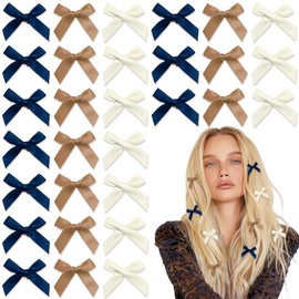 YAEISM 30PCS Bow Hair Clip Brown Mini Bows Non-Slip Hair Bows Satin Small Hair Clips Cute Barrettes for Women Girls
