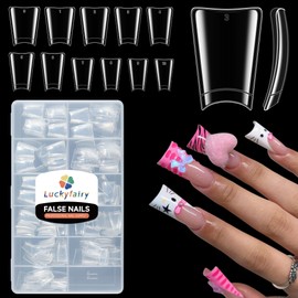 Luckyfairy Luckyfairy Half Cover Duck Nail Tips 504 Pcs Duck Press on Nails Clear Soft Gel Short Duck Nail Tips 11 Sizes Wide French False Nails for Acrylic Nails Professional for Y2K Art Salon