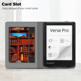 Fintie Case for Pocketbook Verse Pro/Verse (2023)/Verse Pro Color (2024) eReader - Kickstand Protective Case with Card Slot Wrist Strap and Stand Function, Library