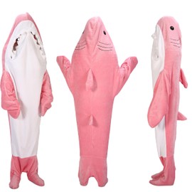 Rbamsme Pink Shark Blanket Hoodie Adult, Wearable Shark Blanket, Shark Sleeping Bag, Soft Cozy Warm Flannel Hoodie, Shark Blanket XXL-210 cm/ 82 in