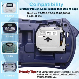 4-Pack 12mm 0.47 M-K231s M Tape Replacement for Brother P Touch M Tape White M-k231 MK-231 M231 M-231 12mm 0.47 inch White for Brother PTouch PT-M95 PT-90 PT-70 PT-45 PT-85 Label Maker Refills