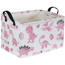 Sanjiaofen Rectangular Pink Basket,Dinosaur Basket Cute Storage Basket Organizer for Kids Room Dinosaur Decor ,Clothers,Toys Box,Books,Kid's Gifts Storage. (Pink Dinosaur)