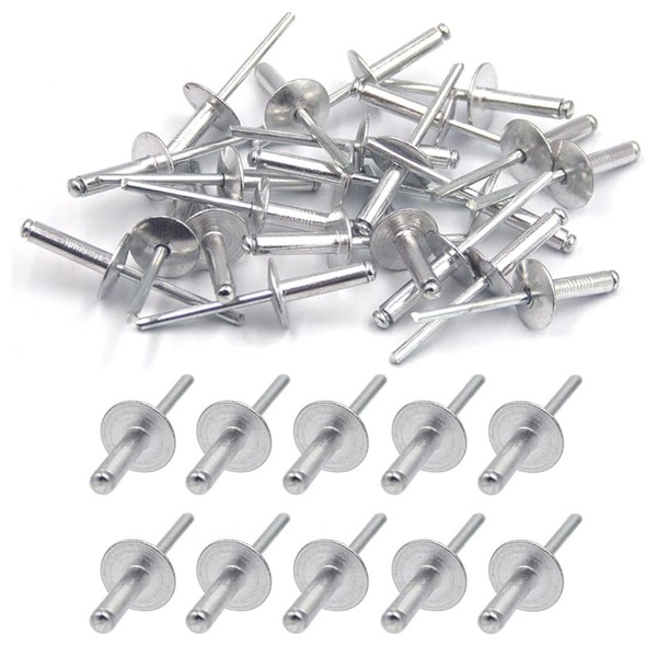 Pack of 100 Aluminium Blind Rivets with Large Flange, Metal