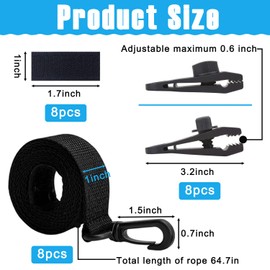 24-Pack Solar Cover Reel Attachment Set for Inground Pools, Includes 8 Straps with Hooks, 8 Durable Clips, and 8 Hook-and-Loop Fasteners for Securing Pool Solar Blankets