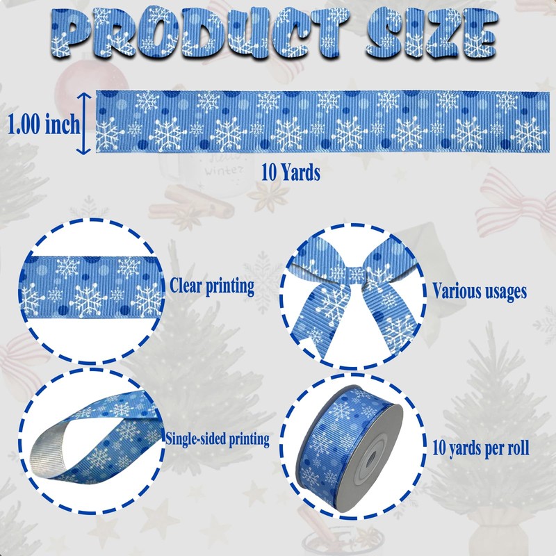 7/8 Inch 10 Yards Christmas Grosgrain Ribbon for Gift Wrapping,