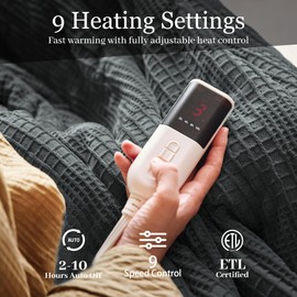 Texciting Electric Blanket Twin Size 62''X84'' - Heated Blanket with Single Control Fast Heating 9 Heating Levels & 10 Hours Auto Off,ETL Certified Machine Washable (Black)