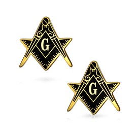 Bling Jewelry Freemasons Masonic Compass Symbol Cufflinks for Men Black Two Tone Gold Plated Stainless Steel Hinge Back