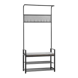 72-Inch Freestanding Coat Rack with Shoe Bench 2-Tier Storage Organizer Hooks & Hanging Rod Hall Tree with Wire Shoe ShDefault: Default