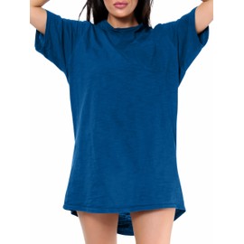 Love My Fashions® Women’s Plain Cotton Night Wear Long T-shirt soft and comfy Nightdress for ladies With Front Pocket Crew Neck Short Sleeves Nightie Sleepwear Top plus Sizes UK=S-3XL Navy Blue