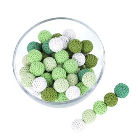 Promise Babe 20 mm Pack of 10 Adult Colourful Green Round Crochet Wooden Beads with Hole for Threading, Handmade Natural Wooden Balls DIY Jewellery Necklace Bracelet DIY Crafts Crocheted Wooden Beads