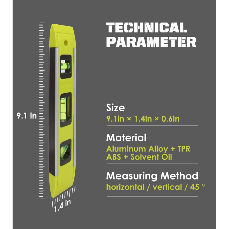 DIFFLIFE Level & Tool Magnetic Aluminum Reinforced Torpedo Level, 9",