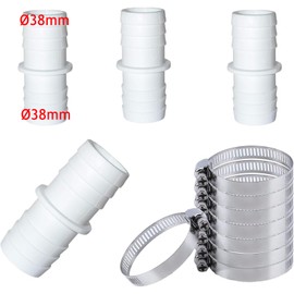 4 x Hose Connectors 38 mm to 38 mm Diameter Set with Hose Clamp Double Hose Nozzle 4 Pack Pool Hose Adapter with 8 x Universal Stainless Steel Hose Clamps