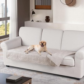 TAOCOCO 100% Waterproof Sofa Cushion Cover Reversible Couch Seat Cover for Dogs Pets Couch Cover for Chaise Sectional Sofa U Shape Sofa Furniture Protector Sofa Slipcover(Sofa, Cream)