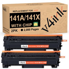 v4ink 141A 141X Toner Cartridge (with CHIP) Replacement for HP 141A W1410A W1410X 141X Black Toner Cartridge use for HP Laserjet M110w MFP M139w M140w Priner, High Yield 2,000 Pages-2 Pack